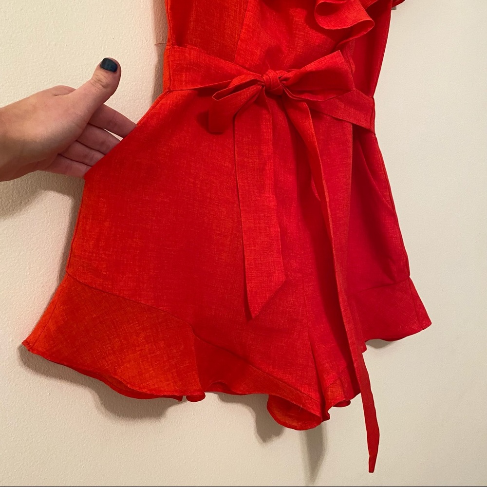 Red Cold- Shoulder Ruffle Romper - Picture 4 of 8